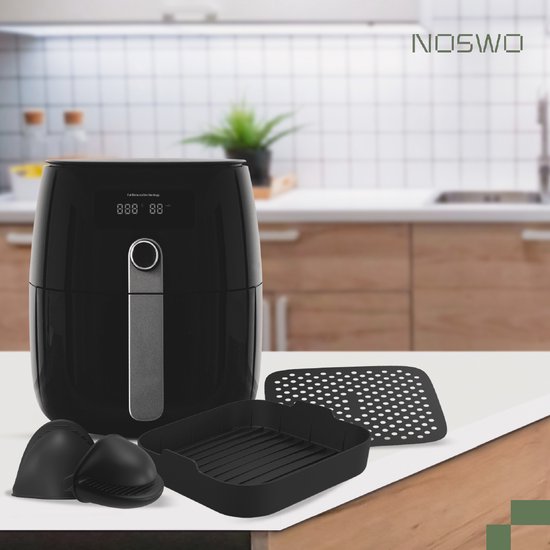 Noswo Airfryer Silikontablett - 4er-Set mit Handschuhen - 20,5x20,5 cm - Alternative zu Backpapier - Zubehör - Korb - Backform - XXL