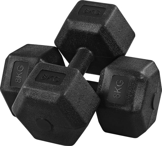 Yaheetech Hanteln Set von 2 x 8 kg - 33,5 x 17 x 15 cm - Features Hexagonal Kopf und Anti-Roll-Design und Kunststoffbeschichtung - für Krafttraining und Home Gym - Schwarz Kunststoff und Beton
