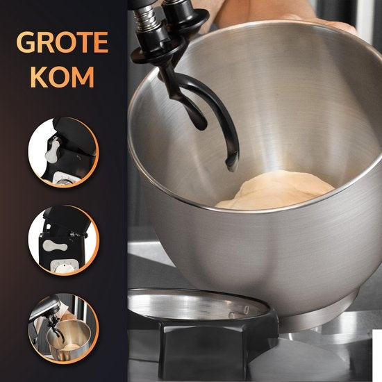 JAP Appliances Mastermix - Küchenmaschine (1000 W) - Küchenroboter mit 6 Geschwindigkeitsstufen und Pulsfunktion - Mixer mit 5,7-Liter-Mixtopf - Inklusive Topftrockner - Schwarz mattiert