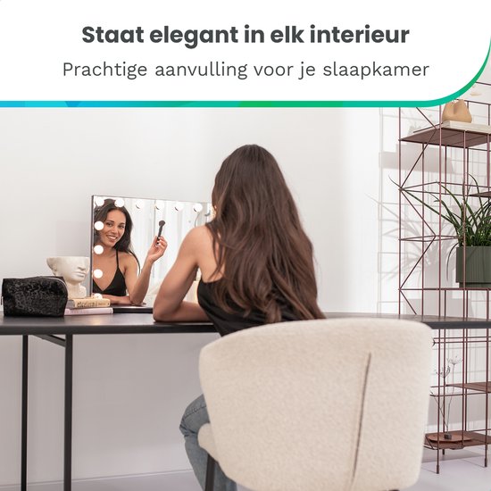 Mirlux Large Hollywood Mirror 80x60CM - LED-Beleuchtung - USB & USB-C Ladeanschlüsse - Make Up - Weiß