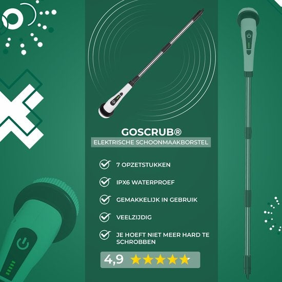 GoScrubÂ® Cleaning King V1 - Elektrische Reinigungsbürste - Elektrische Schrubbbürste - für Bad oder Küche - Schrubber mit Griff - 9 Aufsätze