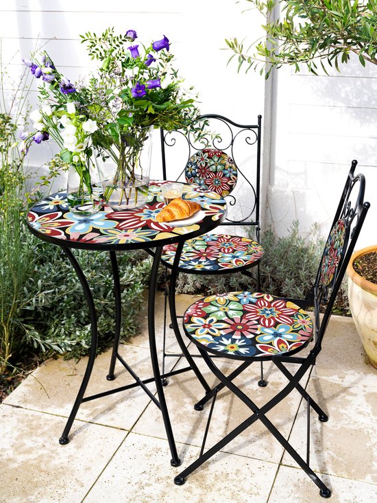 AXI Amélie Bistrotisch – Fiesta Flower – Gartentisch aus Metall – Rund – 60 x 60 x 75 cm – Mosaik-Optik – Mit Keramikfliesen eingelegt – Für Garten, Terrasse und Balkon