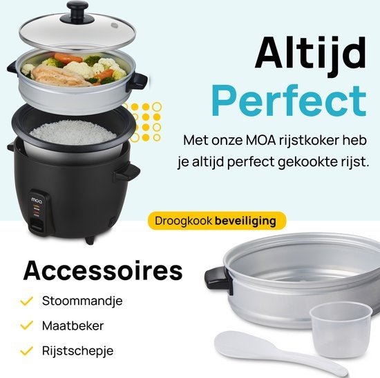 MOA Reiskocher mit Dampfgarer 1,5 Liter - Schwarz - RC18B