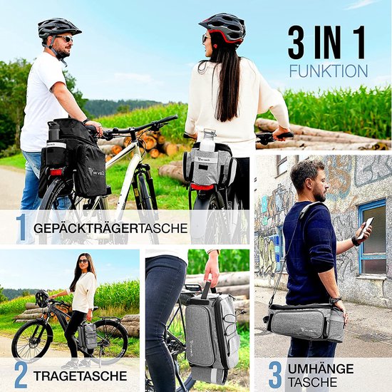 MIVELO Gepäckträgertasche für Fahrrad - bis zu 20 L - Wasserdicht - Grau