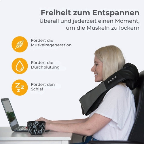 Lifeproducts - Shiatsu-Massagekissen - Nacken- und Rückenmassagegerät - Wärmefunktion - Kabellos - Schwarz