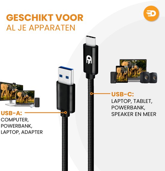 Drivv. USB zu USB C Kabel - Schnellladegerät - USB C Daten- und Ladekabel - 3 Meter - Geeignet für Samsung, iPhone 15 & mehr - Schwarz