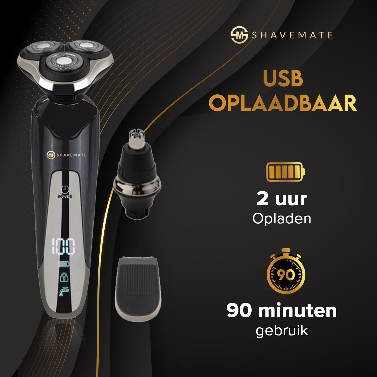 ShaveMate 3-in-1 Rasierer - Bartschneider - Haarschneider für Männer - Haarschneider-Set - Kabellos - Wasserdicht