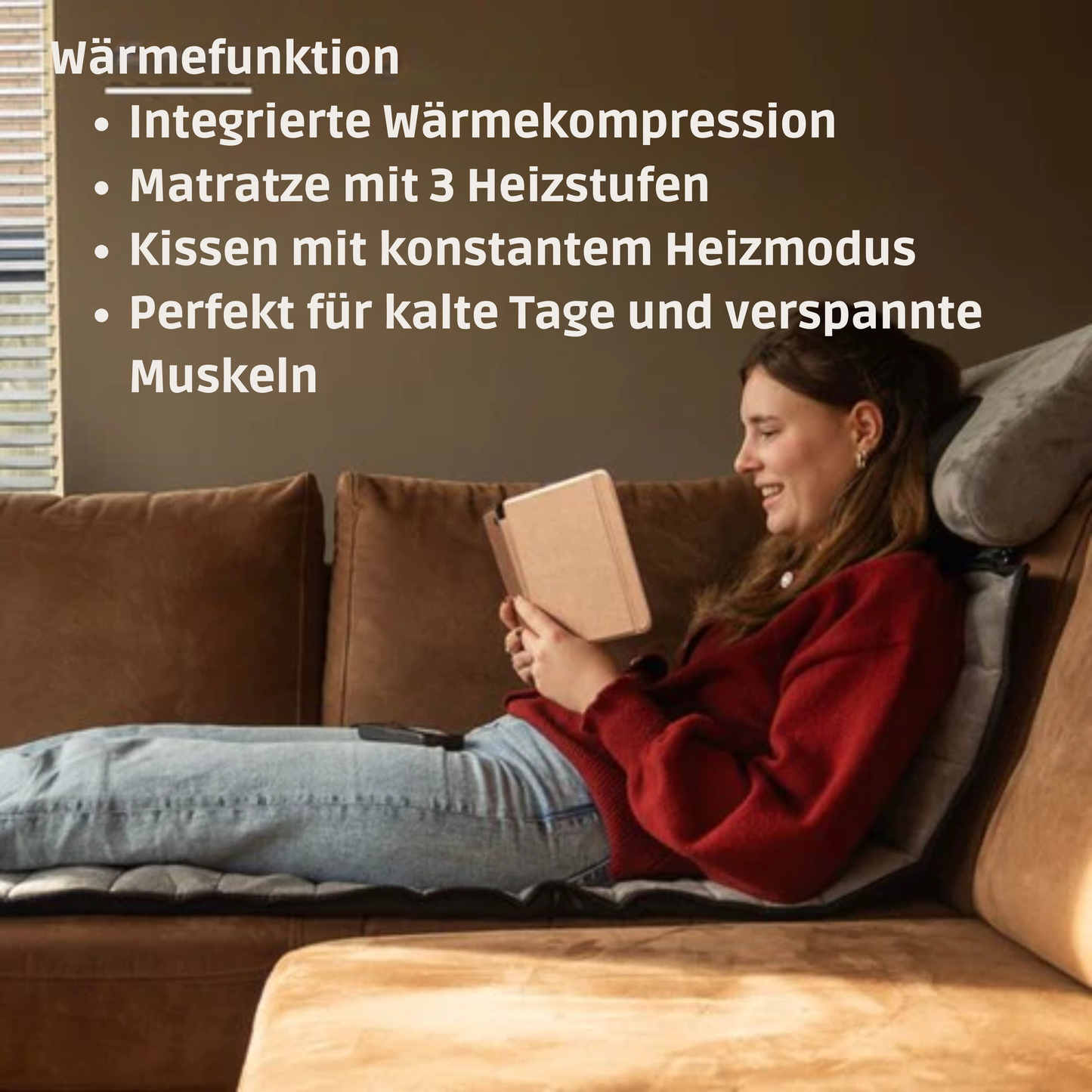 BREND Elektrische Massagematratze und Kissen - 5 Vibrationsmodi - 3 Intensitäten - 170 x 55 CM - Grau