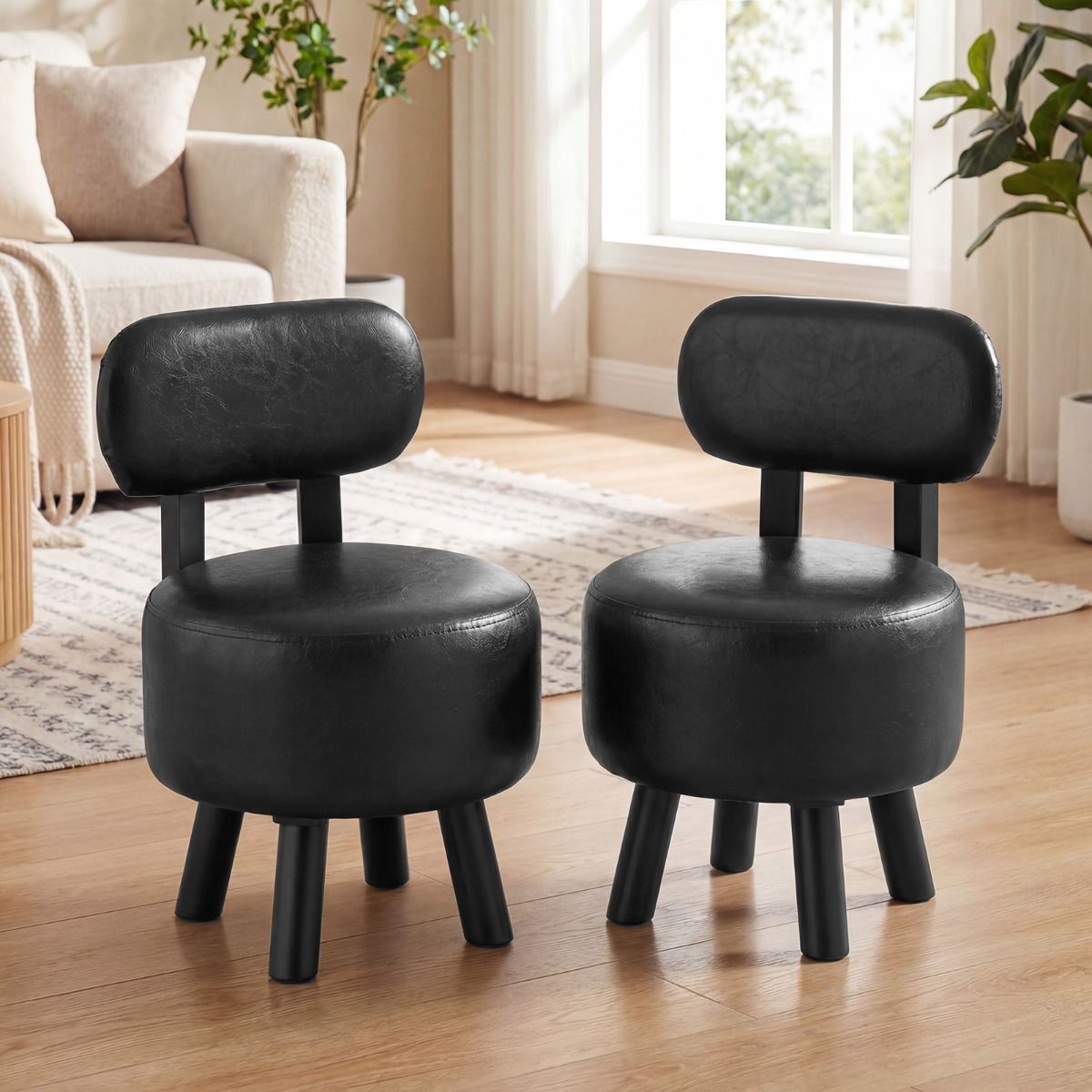 Coast Fußhocker mit Rückenlehne – gepolsterter Hocker – Kunstleder – schwarz – 2er-Set