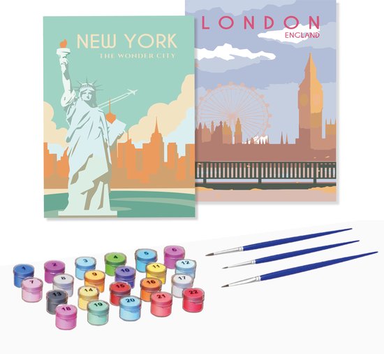 Rubye® Mini Malerei auf Nummer - New York - Inklusive Farbe und Pinsel - Erwachsene & Kinder - 15x20cm