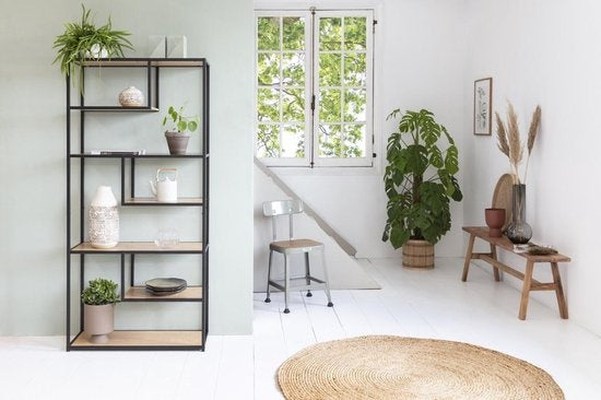 LIFA LIVING Offener Hängeschrank - Aufbewahrungsschrank - Bücherregal - Industrial - Schwarz - Holz & Metall - 82 x 34 x 175 cm