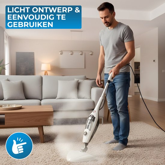 Powell Dampfreiniger - Handdampfreiniger - 2 in 1 - Teppichreiniger - Dampfreiniger Boden - Inklusive 10 Aufsätze - 240 V - 1300 W - Schwarz/Weiß