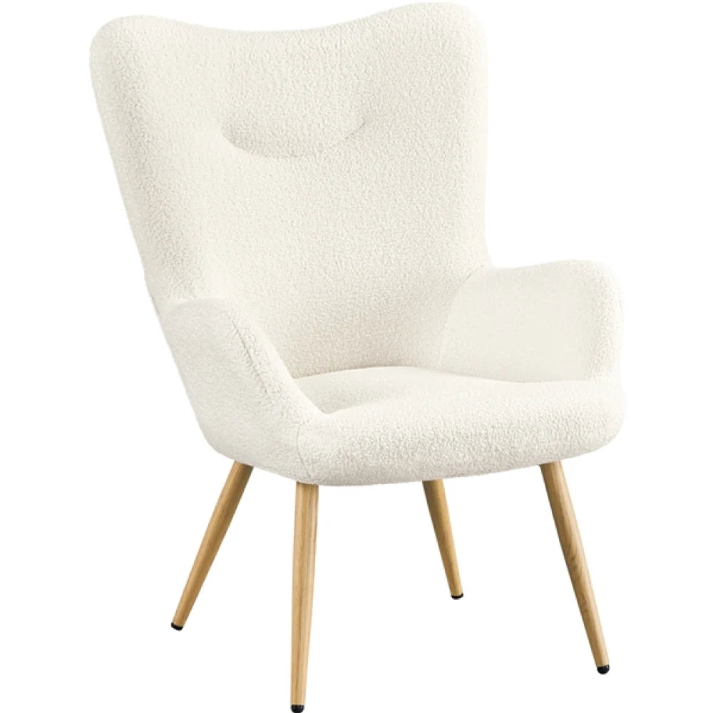 Yaheetech Bouclé-Akzentstuhl / Sessel 67,5 x 70 x 97,5 cm – Stimmungsvolles Elfenbein – Polyester-Bouclé und Metall