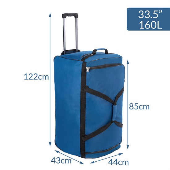 Deuba XXL Reisetasche Dunkelblau mit Trolleyfunktion 3 Rollen 160 LITER 85x43x44cm