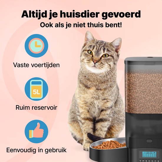 Jake and Jacky Futterautomat für Katzen und Hunde - 5 Liter - Inklusive 2 Edelstahl-Futterautomaten & 2 Langsam-Futterautomaten - Futterspender & Anti-Snack-Eimer - Futterspender - Futterautomat für Katzen & Hunde - Schwarz