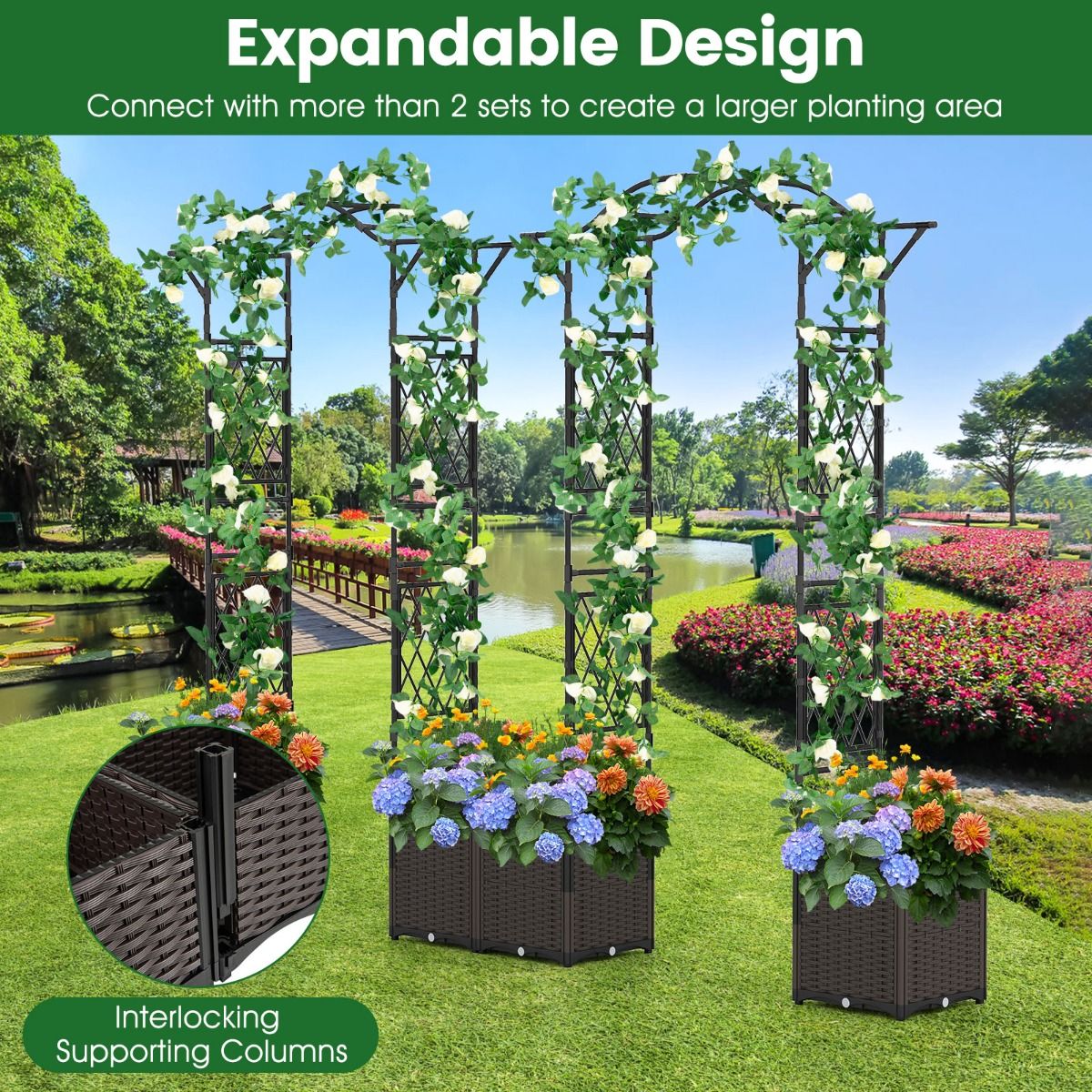 Coast Gartenbogen mit Pflanzkästen – 2-in-1-Klettergerüst mit Selbstbewässerungssystem – schwarz