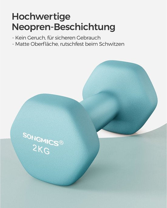Songmics Hantelset – 2-teilig – 2 × 2 kg – Neopren – Türkis