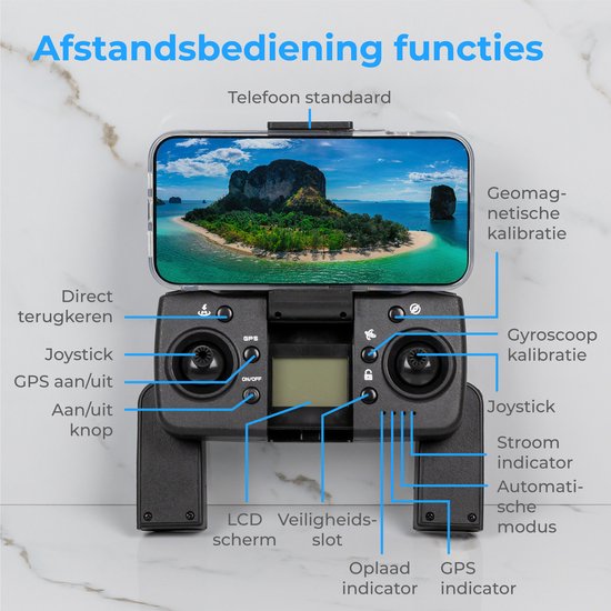 Nuvance - Drohne mit Kamera und GPS - 1080p Mini-Kamera - für draußen und drinnen - inkl. Tasche und 2 Akkus - Schwarz