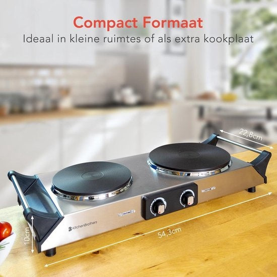 KitchenBrothers Elektrokochfeld - 2 Brenner - 2500W - Edelstahl