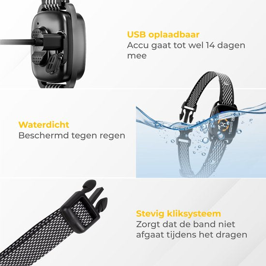 Nuvance - Anti-Bell Halsband - ohne Schock - Vibration & Signaltöne - wiederaufladbar - 6 Stufen - Schwarz