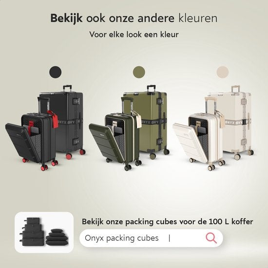 ONYX® - 2-teiliges Kofferset - Handgepäck mit Fronttasche und Check-in-Koffer - 35L/100 L - TSA-Schloss - Leichtgewicht-Trolley - Aluminiumverschluss - Schwarz