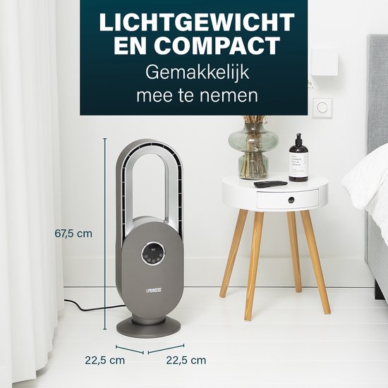 Blattloser Ventilator – 45 W – Schwenkbar – Timer 15 Std. – LED-Anzeige – Fernbedienung – Leise & leistungsstark – Princess 351500 – Weiß