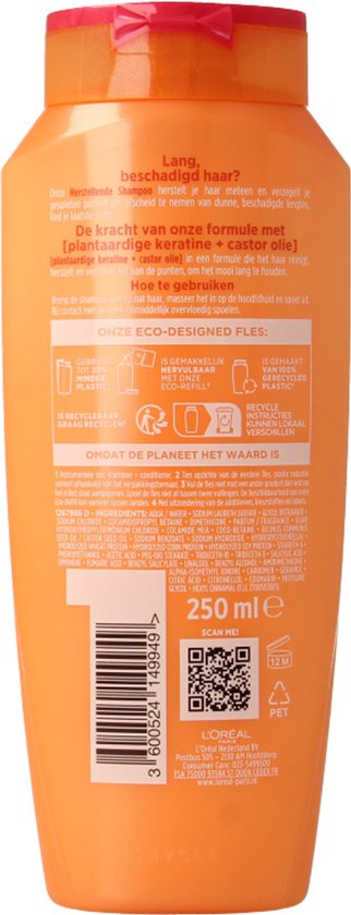 L'Oréal Paris Elvive Dream Lengths Shampoo - Für langes, geschädigtes Haar - Regenerierendes Shampoo - 250 ml