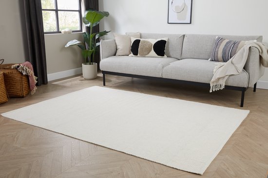Lifa Living - Wollteppich - Weiß - 160 x 230 cm - 70% Wolle und 30% Baumwolle - Florhöhe 6 mm - Gewebt