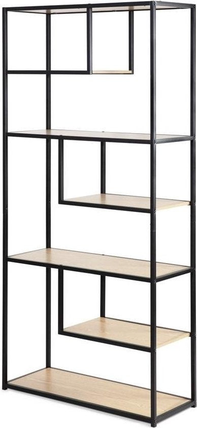 LIFA LIVING Offener Hängeschrank - Aufbewahrungsschrank - Bücherregal - Industrial - Schwarz - Holz & Metall - 82 x 34 x 175 cm
