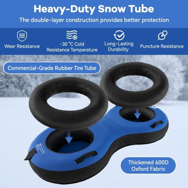 Coast 2-Sitzer-Schneeschlitten - 200 cm - Mit Kordelzug - Blau