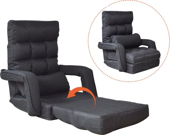 VDD Gaming Sessel - Ausklappbar zu einer Liege - 71x51x50cm - Schwarz