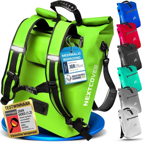 Nextcover 3in1 Fahrradtasche Single für Gepäckträger [PVC frei] | Wasserdichte Fahrradtasche, Rucksack und Umhängetasche 25L | Ideal für Laptop und Wocheneinkauf | Fahrradtasche Single | Fahrradtaschen