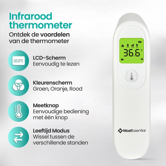 MostEssential Digitales Stirnthermometer – Temperaturmessgerät – Fieberthermometer für Erwachsene, Kinder und Babys – Berührungslos – HW05
