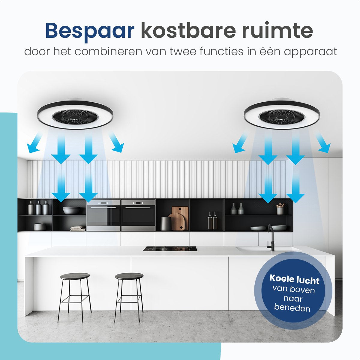 Gologi Deckenventilator mit Beleuchtung - Ã˜60 cm - LED RGBW - 6 Stufen - Schlafzimmer-Deckenleuchte - Deckenleuchte mit Ventilator - Mit Fernbedienung und App - Schwarz