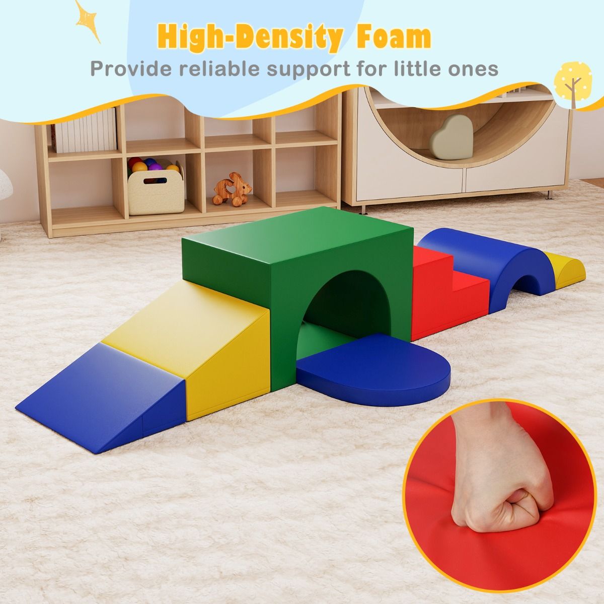 coast 7-teiliges weiches Kletterblock-Set für Kleinkinder - farbenfrohes PU-Leder-Spielgerät mit Schaumstoff, 40×40×25 cm und 60×40×38 cm