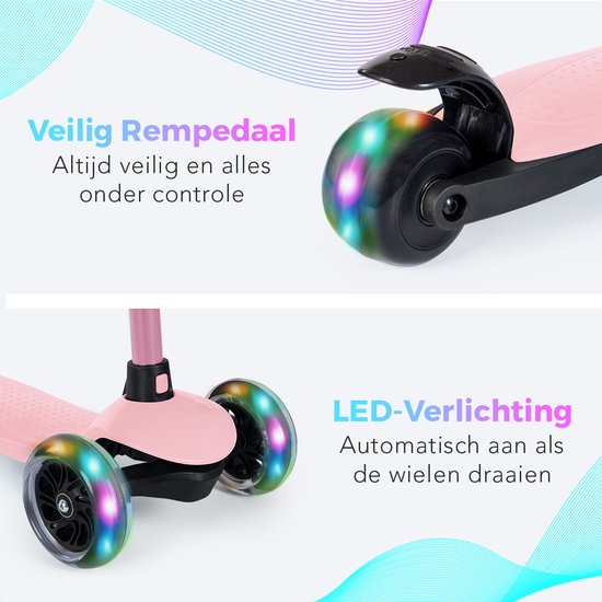 LifeGoods - HappyStep - Kinder-Roller - Schritt 2-5 Jahre - 3 leuchtende LED-Räder - höhenverstellbar - Jungen/Mädchen - Pastellrosa