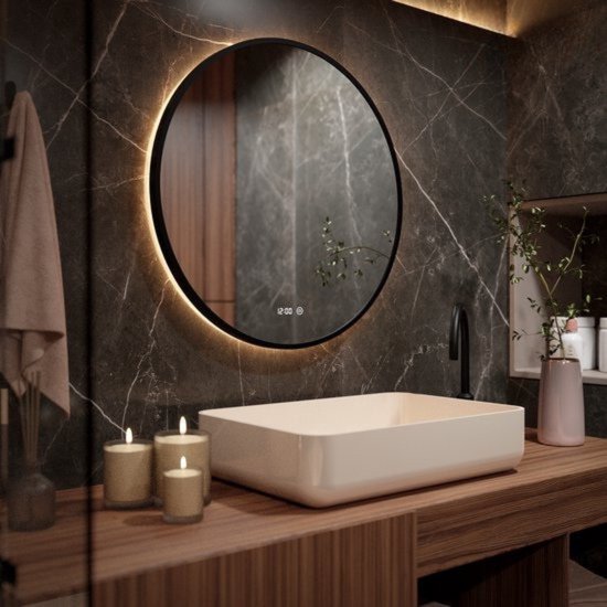 Mirlux Badezimmerspiegel - mit LED-Beleuchtung & Heizung - Anti-Kondensations - 80CM - Mattschwarz