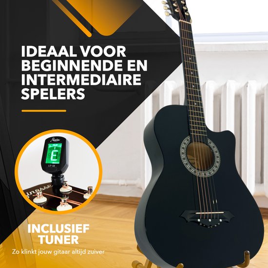 Finesse Akustikgitarre - Mit Videokurs - Westerngitarre - Gitarre Kind & Erwachsener - Schwarz