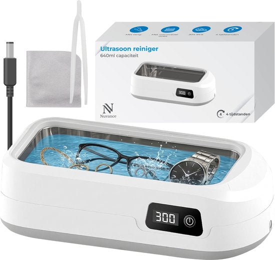 Nuvance Ultraschallreiniger – Brillenreinigungsbad – 640 ml – Ultraschallreiniger für Brillen und Schmuck – Zahnprothesenreiniger