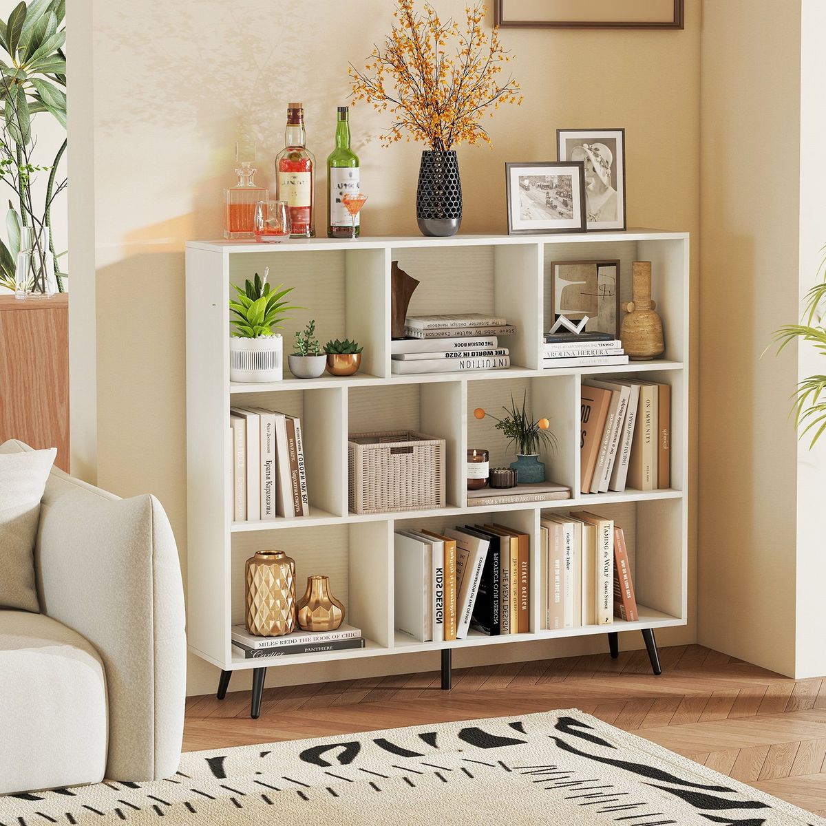 Coast Bücherregal mit Fächern – Standregal – 3 Ebenen – weiß und schwarz – 120 x 24 x 107 cm