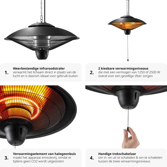 tectake - Hänge-Infrarotstrahler - Deckenstrahler - Außen- und Innen-Infrarotstrahler - Elektrostrahler - Deckenstrahler für Terrasse