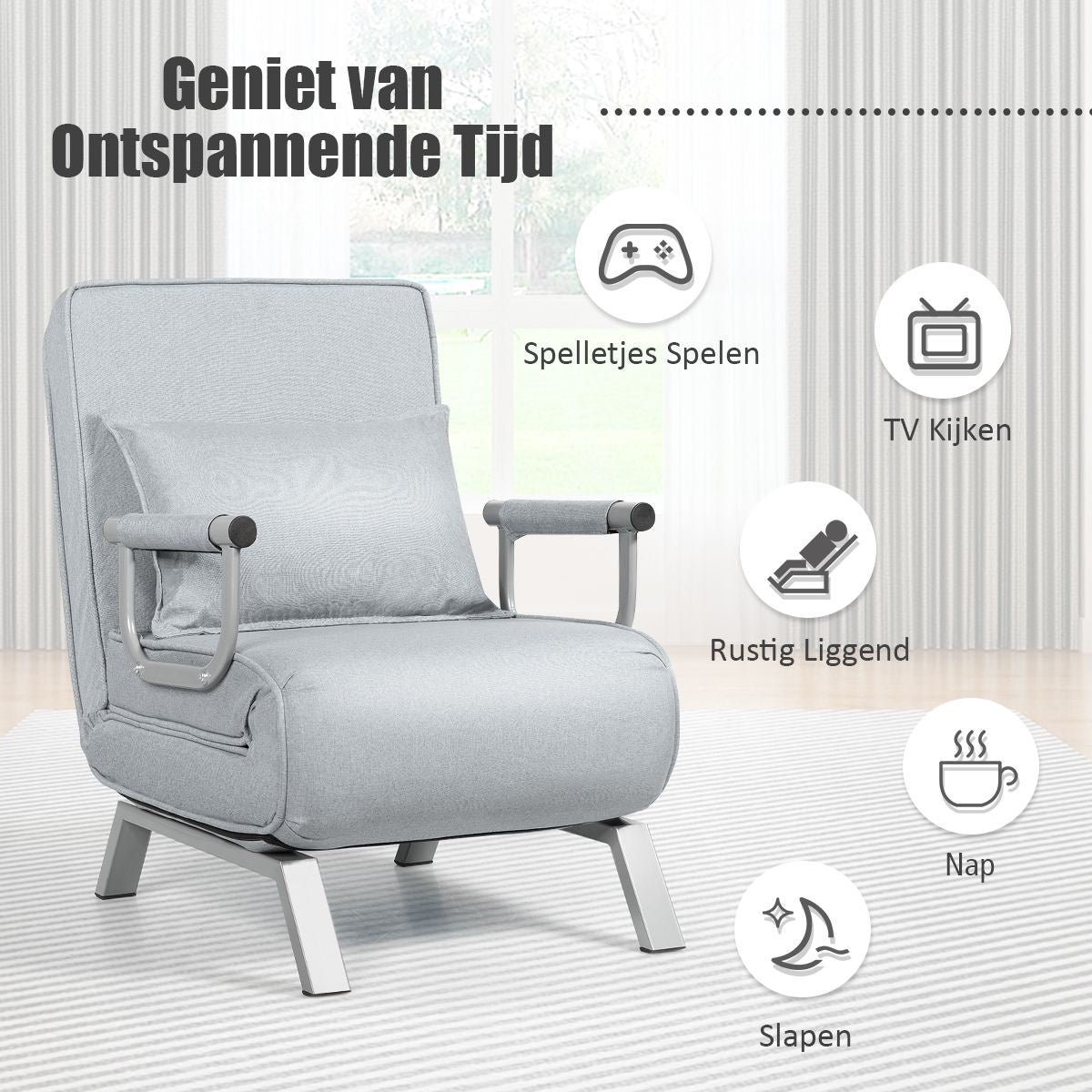 Coast Cabrio Schlafsofa Klappsessel Besinbedbank Schlafsofa 5-Position Liegestuhl Hellgrau