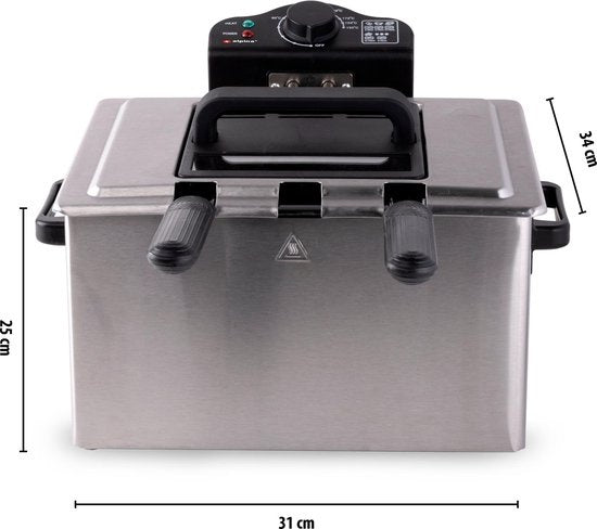 Alpina Doppelfritteuse - 5 Liter Fassungsvermögen - 3 Frittierkörbe - 2000W - Edelstahl - Grau/Schwarz