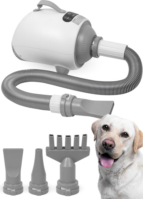 Nuvance - Hundehaartrockner - Wassergebläse Hund - 2100W - mit 3 Aufsätzen - Hundetrockner - Wassergebläse für Hunde - einstellbare Leistung - Hundeföhn - Weiß