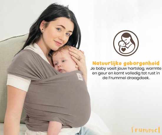 Frummel Baby-Tragetuch Taupe – Tragehilfe – Baby-Wickeltuch – Baby-Tragehilfe – Tragetuch für Babys – Babys von 0 bis 36 Monaten – Neugeborene