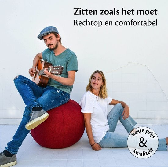 Bckz Sitzball Büro und Zuhause 65 CM - Luxus-Yoga-Ball - Sitzball mit Hülse - Ergonomischer Bürostuhl-Ball - Leinen Rot