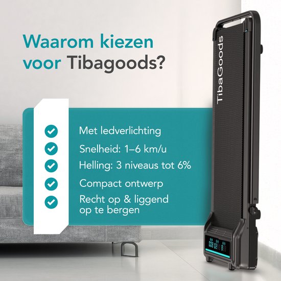 TibaGoods Laufband Zusammenklappbar - 1 bis 6 km/h - Laufband für Zuhause - Laufmatte - Heimtrainer - Steigungsfunktion 6% - Laufband - Laufband - Sport - Laufen - Für unter den Schreibtisch