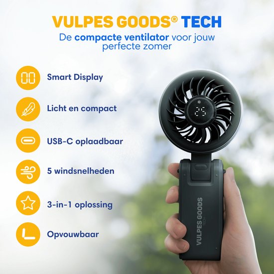 Vulpes Goods® Tech - Handventilator PRO 3in1 - USB Wiederaufladbar & Tragbar - Halsventilator - 14h Kühlung