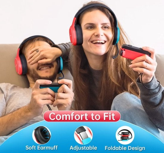 Kofire UT-01 2.4GHz Wireless Gaming Headset - Bluetooth Over-Ear Kopfhörer mit Mikrofon - Multi-Plattform - Rot blau