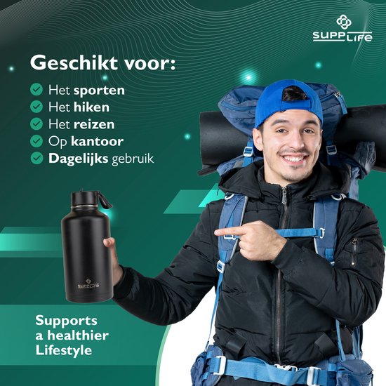 Supplife Luxe Edelstahl-Thermosflasche 2 Liter – doppelwandige Isolierung – BPA-frei und auslaufsicher